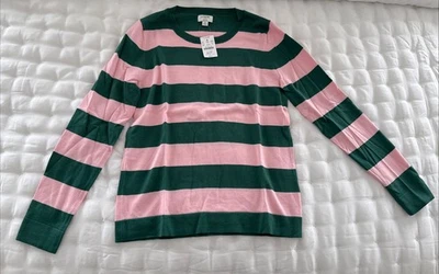 Suéter Jcrew Teddie novo com etiquetas tamanho pequeno listras verdes e rosa listra de rugby - Imagem 1 de 4
