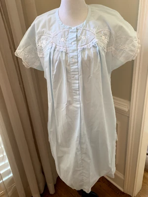 Gillian Omalley Camisón Vestido M Medio Azul Poli Algodón Tejido Encaje Pradera Granja Foto 1 de 4