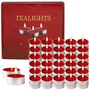 Set Of 50 Red Tealight Votive Candles Unscented Smokeless Dripless Long Burning - Picture 1 of 7