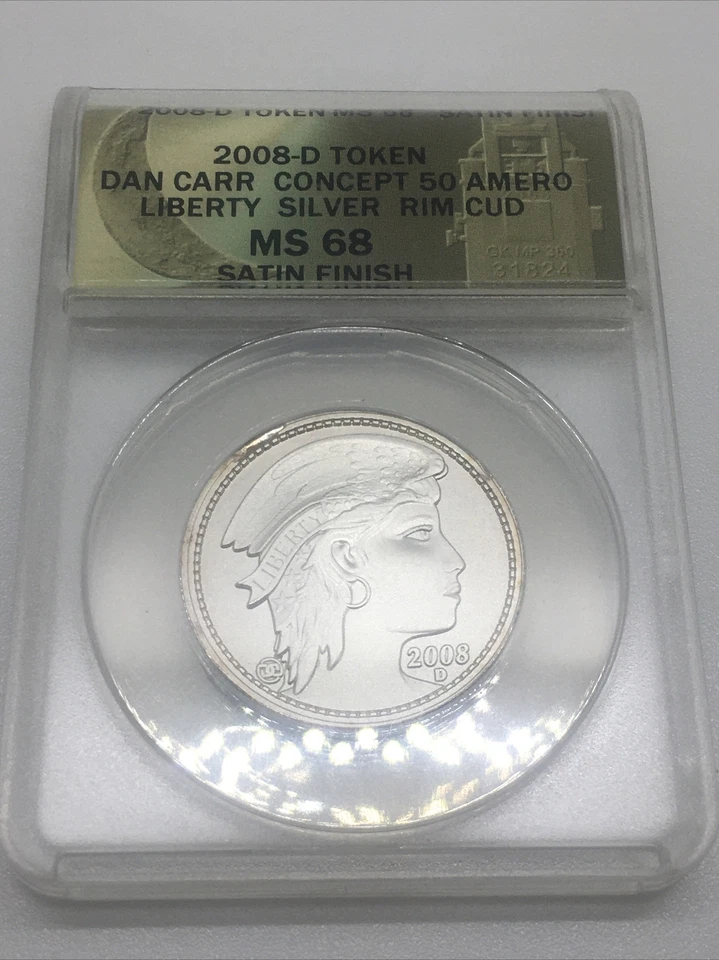 2008-D Dan Carr SIGNED 50 Ameros SILVER Rim Cud ERROR 200 Struck MS 68 Satin - Image 1 of 4