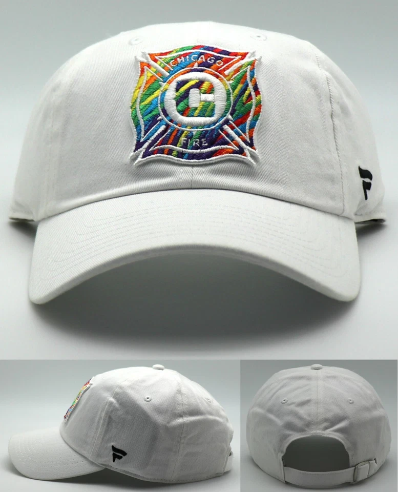 Chicago Fire FC New Fanatics LGBTQ Pride Rainbow White Dad Era Strapback Hat Cap - Image 1 of 4