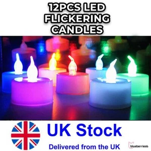 12 x LED Colour Changing Flickering Mood Tea Lights Flameless Battery Operated - Picture 1 of 12