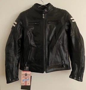 Segura Womens Stripe Motorcycle Leather Jacket Black/White Size T2 - Picture 1 of 7