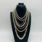 Ann Taylor Multi Strand Faux Pearl Glass Bead Necklace Silver Tone Chains 30