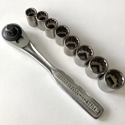 Vtg Craftsman 3/8 Drive Ratchet V 43784 Patent Pending USA & 9 Metric G1 Sockets - Image 1 of 4