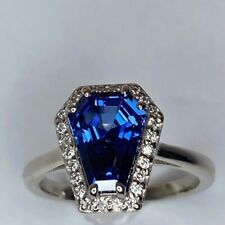 Blue Sapphire Ring 2.22 Ct Trapezoid Lab Created Diamond 950 Platinum Size 7 8