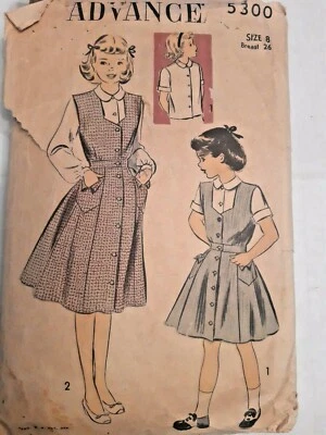Skirt Jumper Dress Blouse Advance Sewing Pattern 5300 Girls 8 VTG 40's Cut  - Image 1 of 4