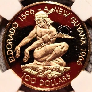 1976 Guyana 🇬🇾 FM Gold 100 Dollars NGC PF 69 - Picture 1 of 5