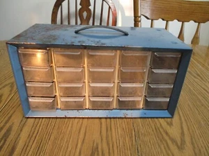 VINTAGE METAL AKRO-MILS 20 DRAWER METAL CABINET STORAGE ORGANIZER SMALL PARTS - Picture 1 of 8