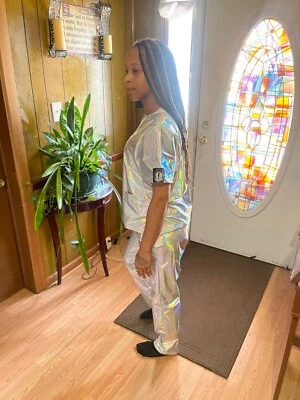 scrub sets women colorful , bright , shiny all in one exclusive nurse scrub set. - Image 1 of 4