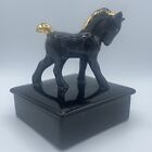 Boîte à bijoux pour chevaux vintage MCM or noir cheval poney cheval de Troie