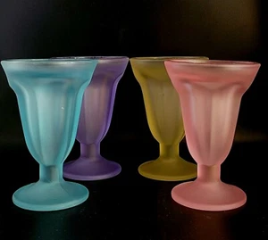 Vintage Glass Frosted Pastel Color Parfait or Sundae Set Of 4 - Picture 1 of 12