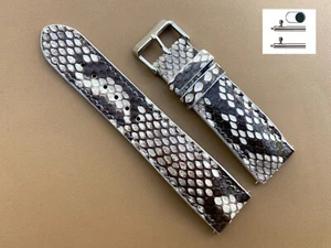 Black White Genuine Snake Leather Watch Strap Band, Size 18mm 20 21 22 24 26mm - Picture 1 of 10
