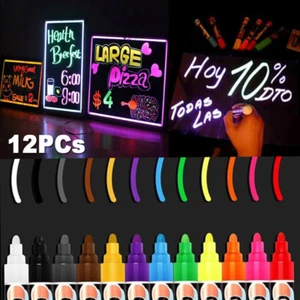 12PCS 3/6mm Liquid Chalk Marker Pens LED Writing Board Glass Art Pen Window - Picture 1 of 17