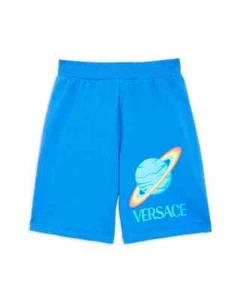 Versace Saturn Logo Print Sweats Shorts Boys' 5 Bright Blue Elastic Waist PullOn - Picture 1 of 17