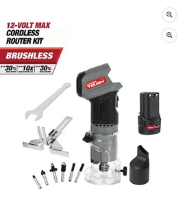 Hyper Tough 12-Piece Cordless Router Kit 12-Volt Max Brushless Battery & Charger - Picture 1 of 14