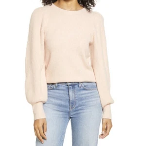 NEW Halogen Blouson Sleeve Crew Neck Pullover Sweater In Pink Chintz Size Medium - Picture 1 of 10