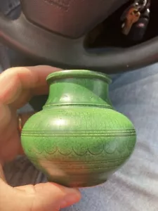 Vtg Sgrafitto Studio Art Pottery Matte Green Beige Glazed Pot Vase, UnMarked - Picture 1 of 4