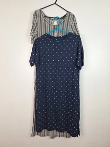 Bundle X2 Ladies Size 14 Short Sleeve Striped Polka Dot Casual Dress - Picture 1 of 15