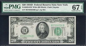 $20 1934D New York FRN. Fr. 2058-BW. SUPER GEM GRADE. PMG 67 EPQ - Picture 1 of 3