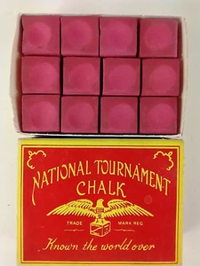 Vintage National Tournament Billiard Red Chalk 12 pieces with Original Box - Picture 1 of 3
