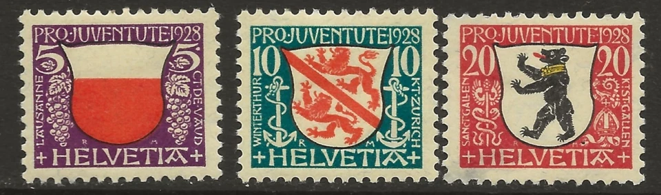 Suiza 1928. PRO JUVENTUTE - Escudo de armas y Henri Dunant. Parcial. Sin usar Foto 1 de 1