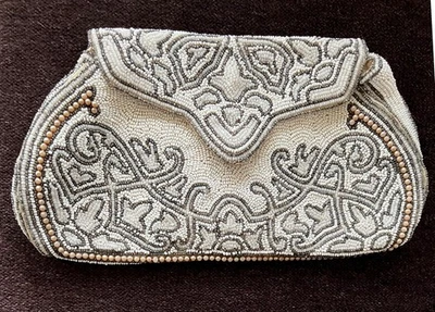 Art Deco/Art Nouveau Hand-Beaded Evening Clutch-Hand Strap & Mirror-France-1930s - Image 1 of 4