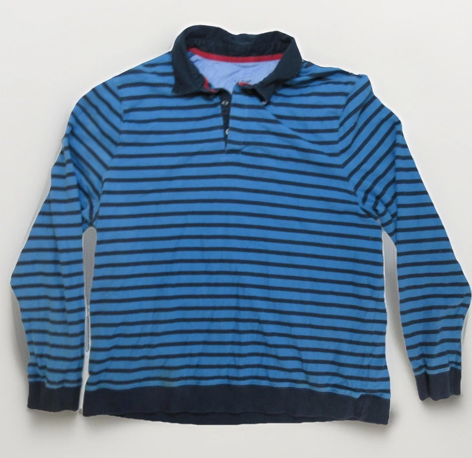 Camisa polo de rugby manga larga a rayas azul negro 2XL algodón LL Bean para hombre Foto 1 de 4