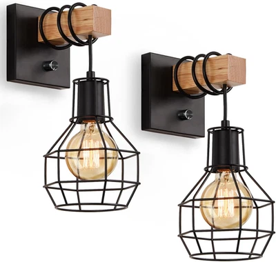 Set of 2 Industrial Wall Sconces with Dimmer On/Off Switch, Farmhouse Wall Mount - Image 1 of 4