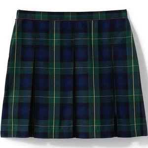 Lands End Girls Box Pleat Plaid Skirt Above the Knee Hunter/Classic Navy  12 - Picture 1 of 4