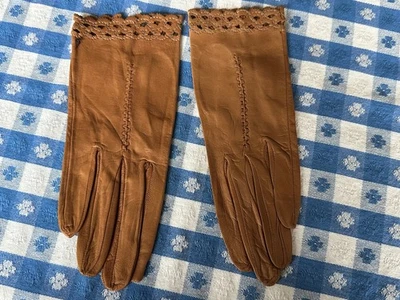 Italian Leather Gloves Tan Women's Extra Small Driving Gloves Vintage - Image 1 of 4