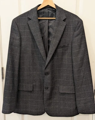Jos A Bank Reserve Blazer 42R E.THOMAS Italy Wool Cashmere Gray Plaid Sport Coat - Image 1 of 4