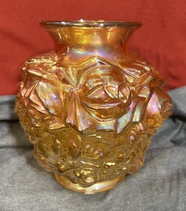 VTG Marked Imperial Marigold LaBella Cabbage Roses Carnival Glass Vase (2003) - Picture 1 of 9