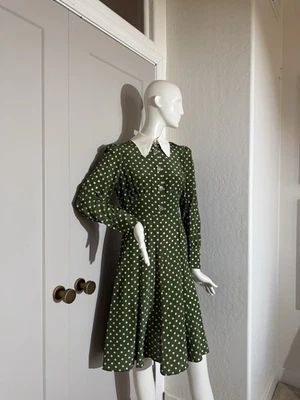 L.K.Bennett Polka Dot Silk Tea Dress in Green - Image 1 of 4