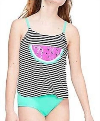 New Justice Girls 8 Reversible Sequins Watermelon Tankini Swimsuit Set Swimwear  - Изображение 1 из 4