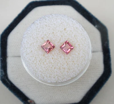 Pink Tourmaline Square Loose Natural Gem Pair 4mm each for Jewelry and Crafts - Image 1 of 3