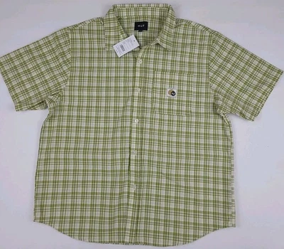 Camisa de Campamento Huf Patrón a Cuadros Manga Corta Logotipo Sol EE. UU. L Nueva con Etiquetas Botón Verde Foto 1 de 4