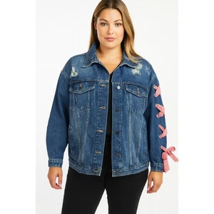C Christian Los Angeles Button Up Denim Rivets and Ribbons Jacket Women's Medium - Picture 1 of 8