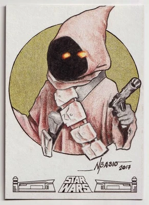 Tarjeta de boceto Topps Star Wars 40 aniversario Norvien Basio Jawa 1/1 Foto 1 de 2