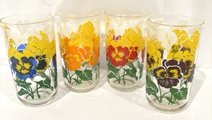 Vintage Mid Century 1950's Floral Drinking Glasses Set Of 4 Various Colors Rare - Picture 1 of 9