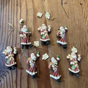 Vintage NEW 7 Ceramic Santas 3” Tall Cost Plus World Market - Picture 1 of 4