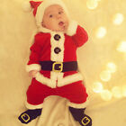 4PCS Baby Boy Outfits Pant Set Romper Infant Santa Christmas Dress Up