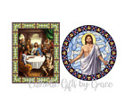 Last Supper & Risen Christ Stained Glass Look Static Decals Vinyl 5x7" Lent
