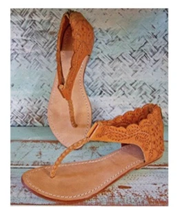Tooled Leather Sandals  Mahiya Flop Boho Hippie 40 - Picture 1 of 6