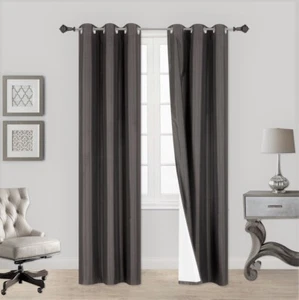 1 SET 100% THERMAL BLACK OUT WINDOW LINED CURTAIN PANEL BRONZE GROMMET ADAM - Picture 1 of 56