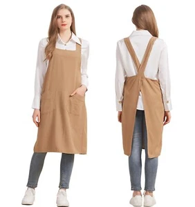 Pinafore Apron Dress,Japanese Cotton Linen Cross Back Apron for Women with Po... - Picture 1 of 7