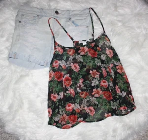Top corto fluido Ambiance Apparel talla S correas de espagueti abertura trasera colorido usado en excelente estado - Imagen 1 de 5