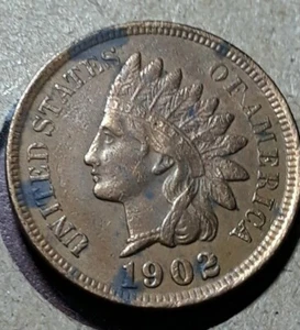 1902 Indian Head Cent RB Variety 2, Gold Luster Still Visible Slight Stains - Picture 1 of 5
