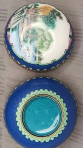 Caja grande redonda de latón esmaltado asiático Cloisonne defectuosa ver fotos - Imagen 1 de 7