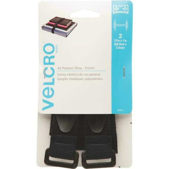 VELCRO Brand All Purpose Straps 27" x 1" Strap Elastic, 2 Ct. Black
